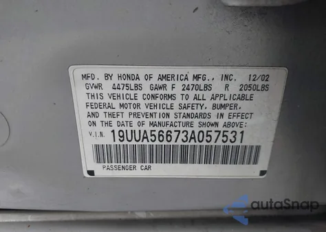 2003 Acura Tl 3.2 z USA, uszkodzony, nr VIN 19UUA56673A057531